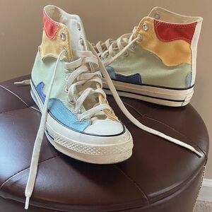 Converse Color-Block High-Tops Multi-Color Red/Yellow/Blue/Cream – Size 7.5